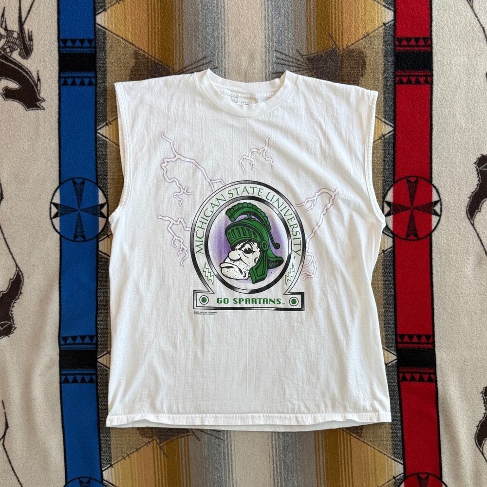 Vintage Michigan State Spartans Tank Top T-Shirt XL White College Ware USA Mens